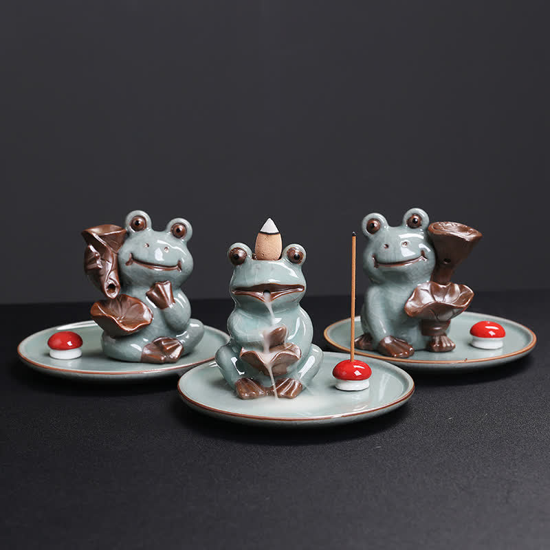 ATELIER-TIBET Brûleur d’Encens Céramique Grenouille de Méditation Zen
