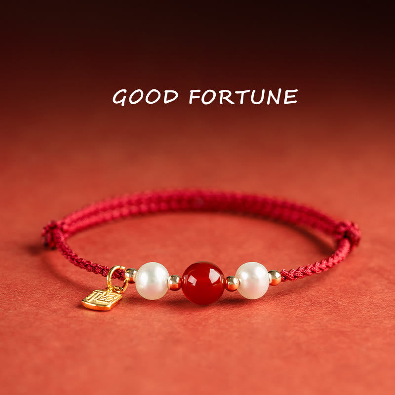 ATELIER-TIBET – Bracelet Fil Rouge en Argent Sterling 925 avec Symbole Fu (福)