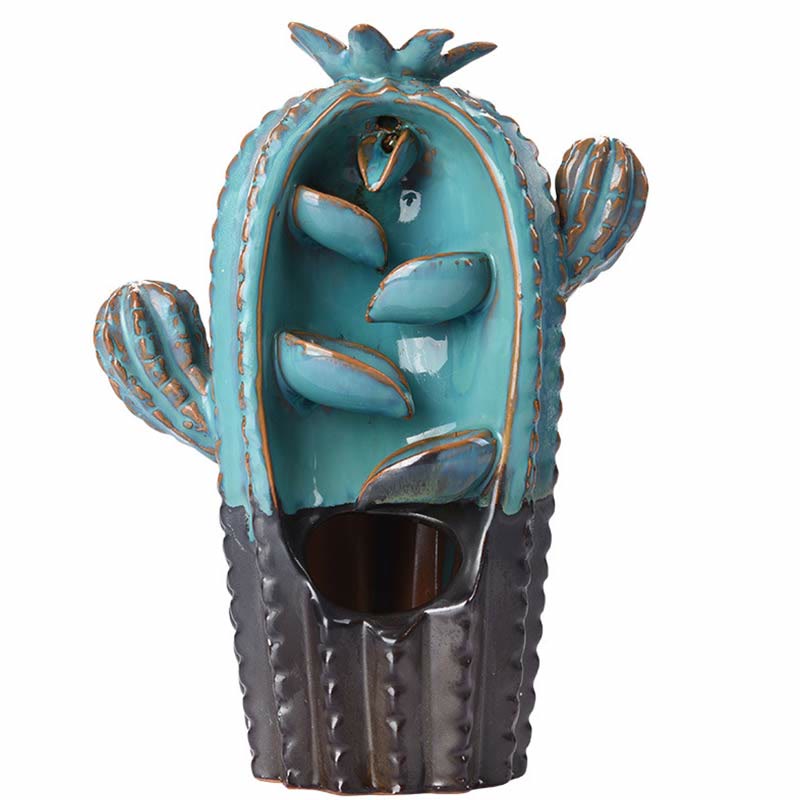ATELIER-TIBET Brûleur d'encens à reflux en céramique Cactus Healing Smoke Fountain