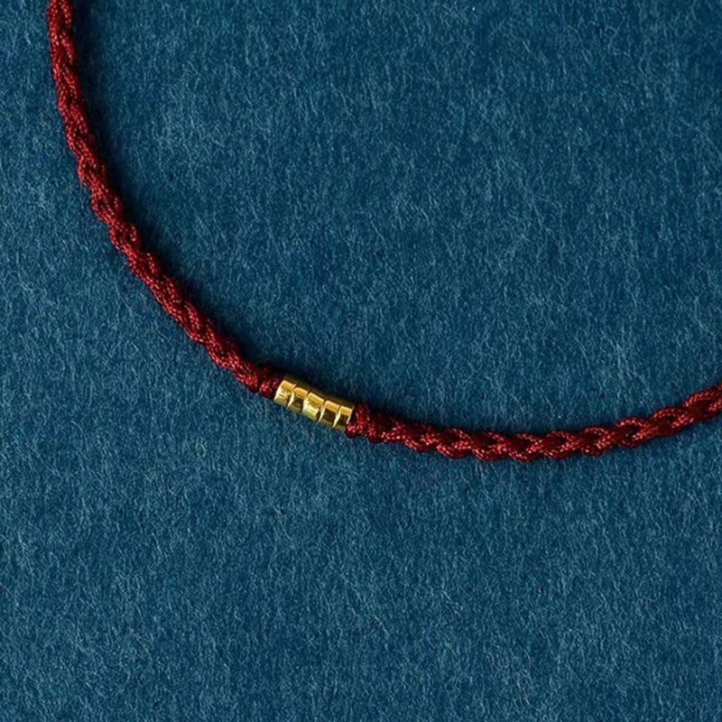 ATELIER-TIBET – Bracelet / Chevillère Fil Rouge & Perles Dorées en Argent Sterling 925