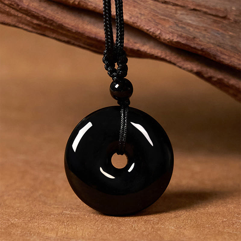ATELIER-TIBET – Pendentif Boucle de Paix en Obsidienne Noire Naturelle