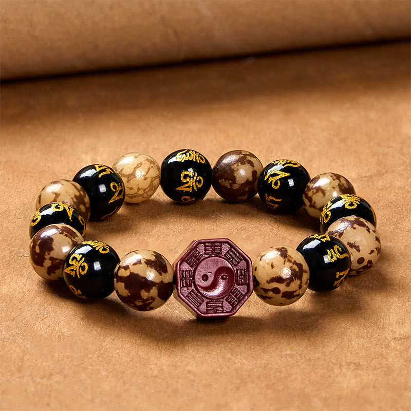 ATELIER-TIBET – Bracelet Bodhi Gravé Mantra 12 mm avec Cinabre