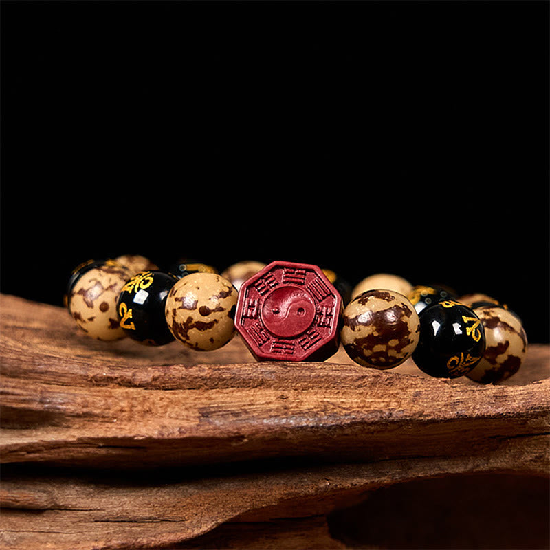 ATELIER-TIBET – Bracelet Bodhi Gravé Mantra 12 mm avec Cinabre