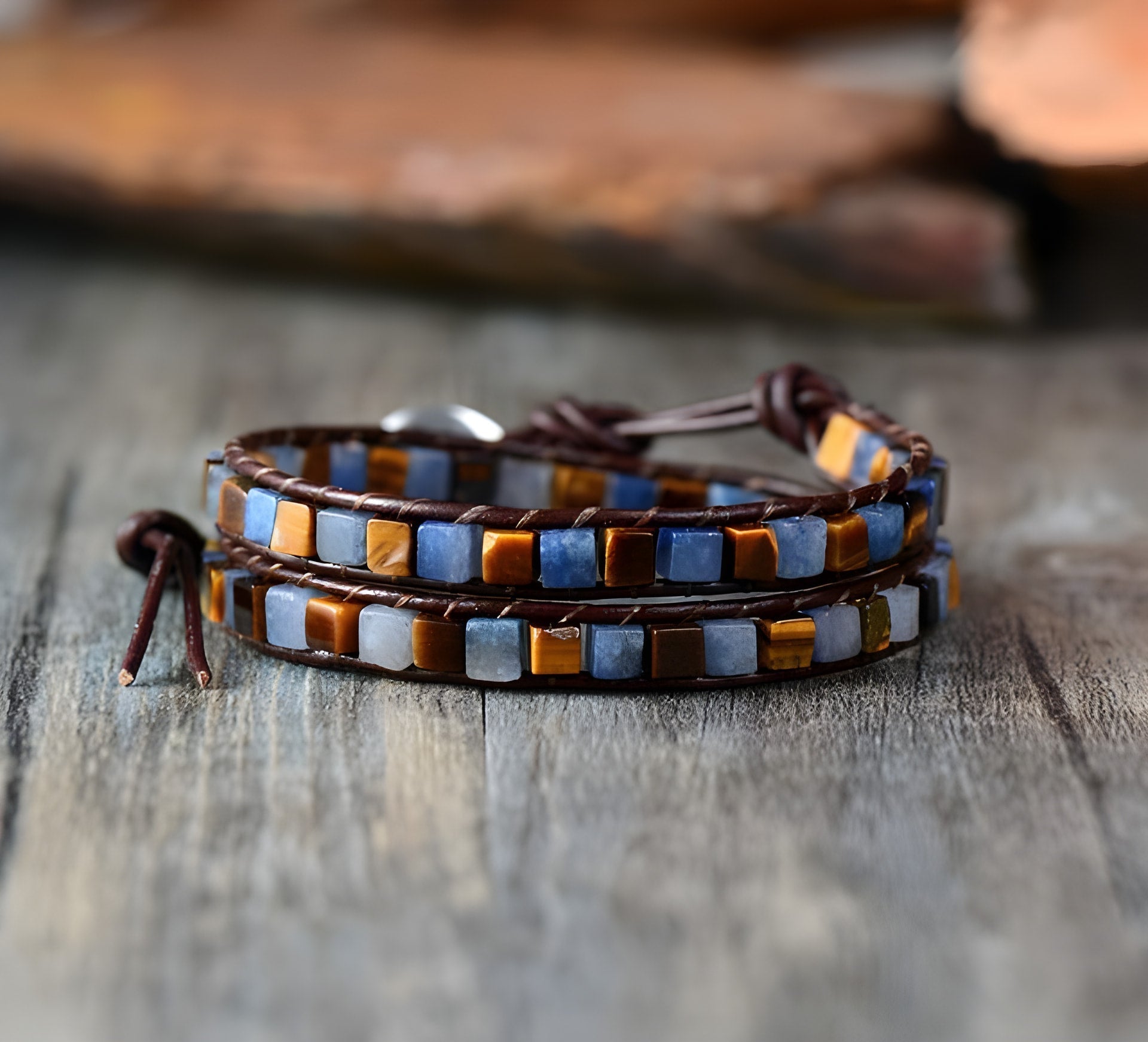ATELIER-TIBET – Bracelet Double Tour « Vie Colorée » en Pierres Naturelles & Cuir