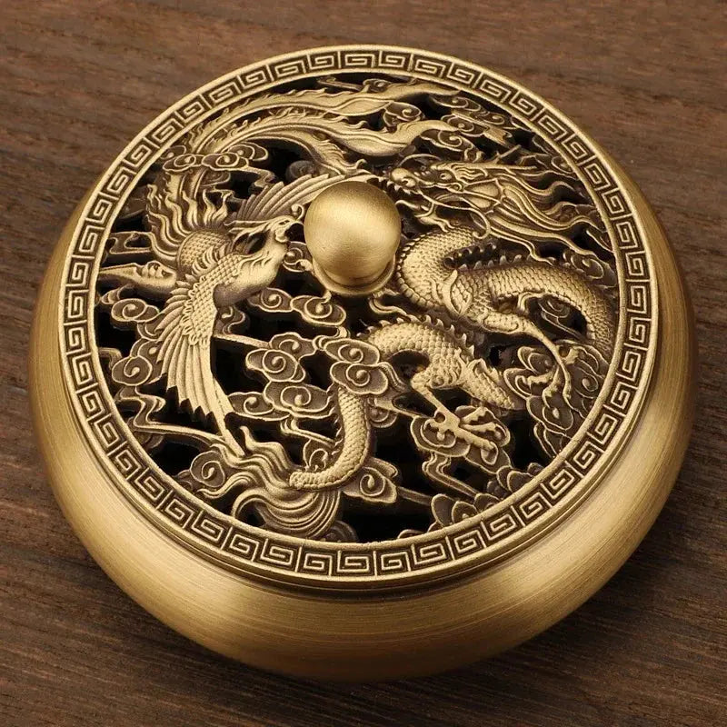 ATELIER-TIBET – Brûleur d’Encens Dragon & Phénix en Cuivre, Puissance & Mystère