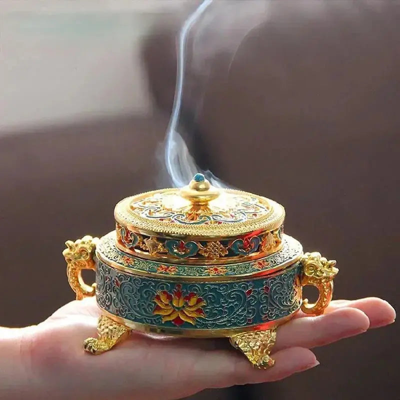 ATELIER-TIBET – Brûleur d’Encens Lotus Émaillé, Élégance & Apaisement