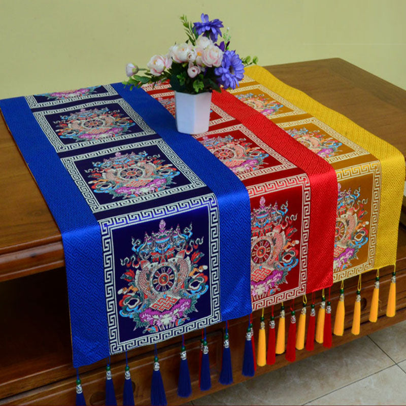ATELIER-TIBET – Tapis d’Autel de Méditation avec Vajra Tibétain et Symboles Auspicieux | 95 × 33 cm