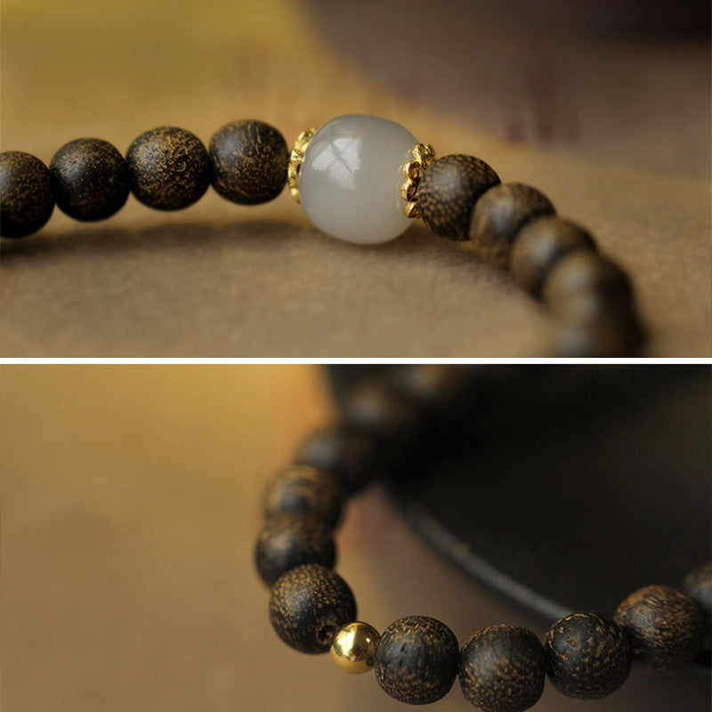 ATELIER-TIBET – Bracelet Force & Calme en Jade Naturel et Bois d’Agar | Équilibre & Sérénité