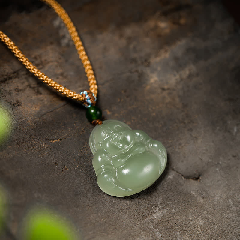 ATELIER-TIBET Collier Jade Lotus & Bouddha Rieur – 75 cm
