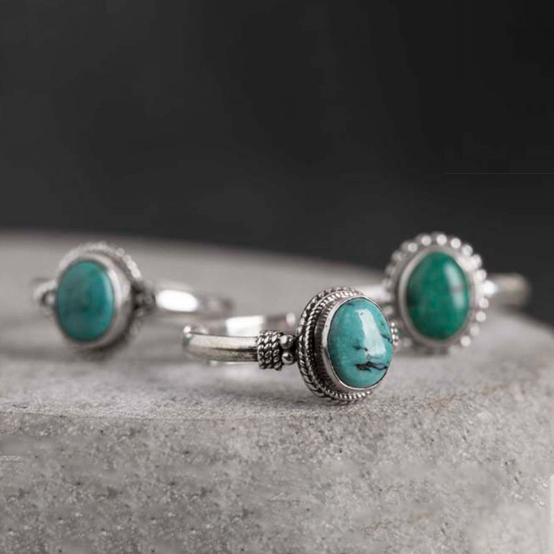 ATELIER-TIBET – Bague Sagesse en Turquoise Naturelle & Argent Sterling 925 – Ajustable Unisexe