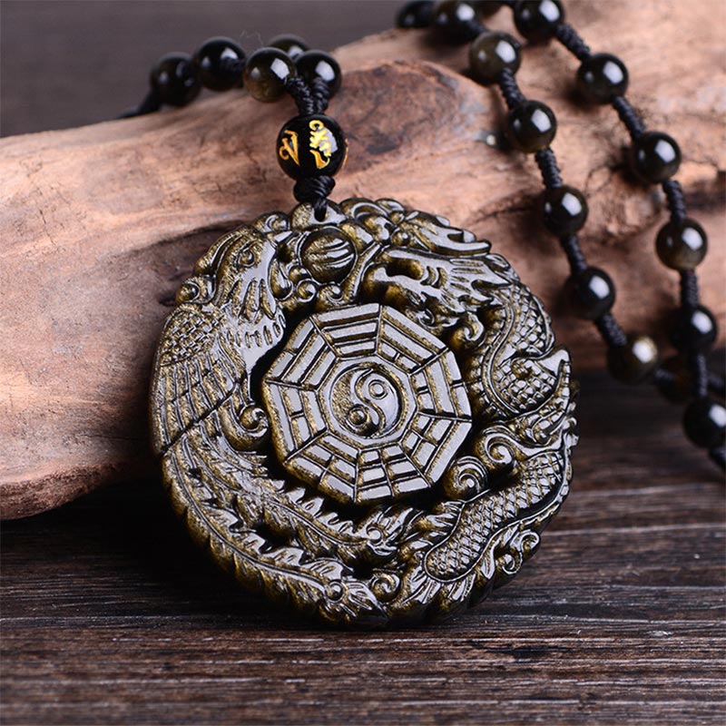 ATELIER-TIBET – Collier Yin Yang en Obsidienne Dorée Naturelle