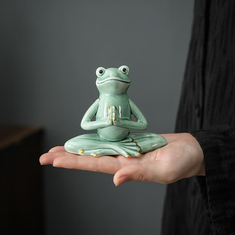 ATELIER-TIBET Statue décorative en céramique représentant une grenouille zen en méditation