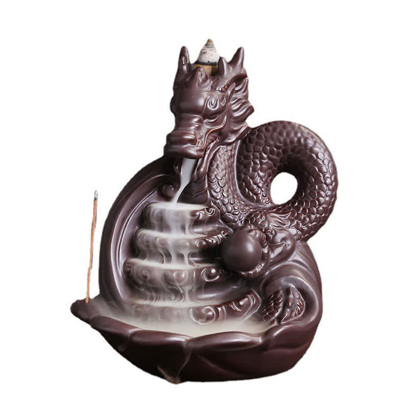 ATELIER-TIBET Brûleur d'encens en céramique à motif de dragon