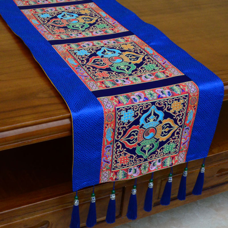 ATELIER-TIBET – Tapis d’Autel de Méditation avec Vajra Tibétain et Symboles Auspicieux | 95 × 33 cm