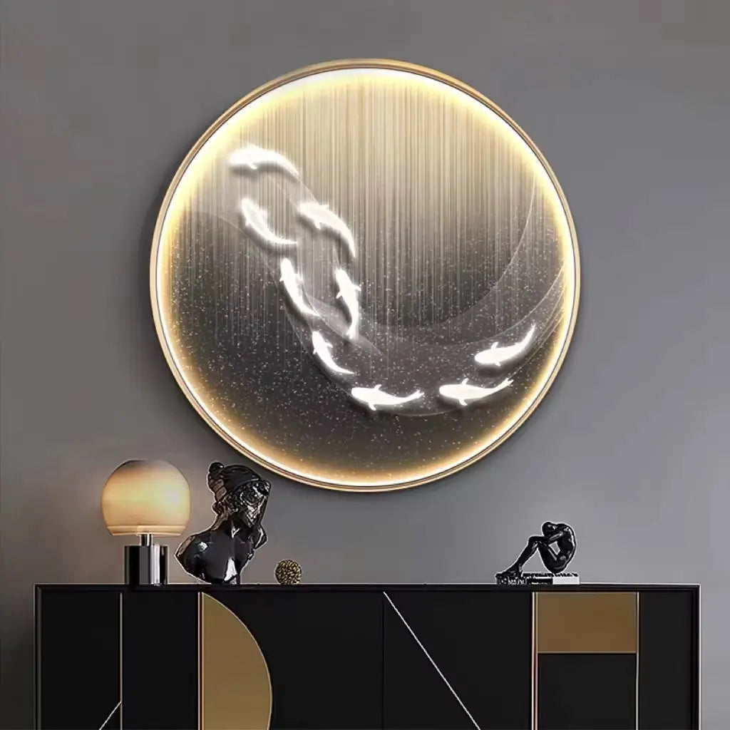 ATELIER-TIBET – Décoration Murale Japonaise Circulaire Lumineuse aux Poissons
