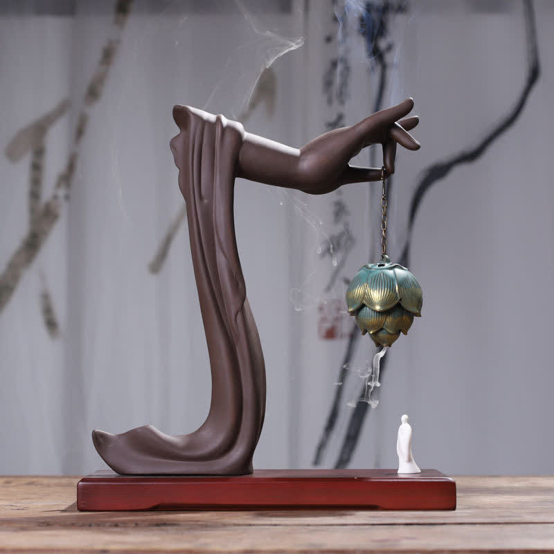 ATELIER-TIBET Brûleur d'encens en céramique avec bénédiction du lotus tibétain