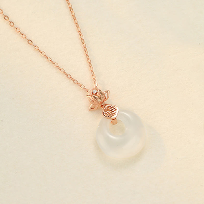 ATELIER-TIBET – Collier Lotus en Calcédoine & Argent 925 – Symbole Fu