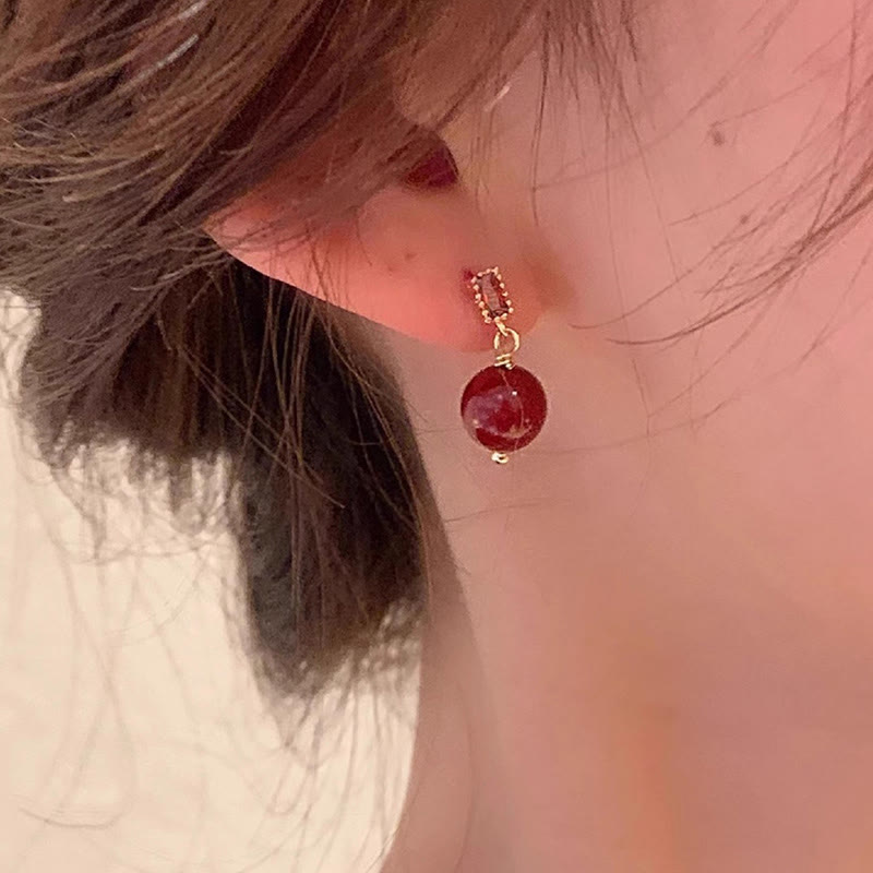 ATELIER-TIBET – Boucles d’Oreilles en Cinabre Naturel 8 mm & Argent 925