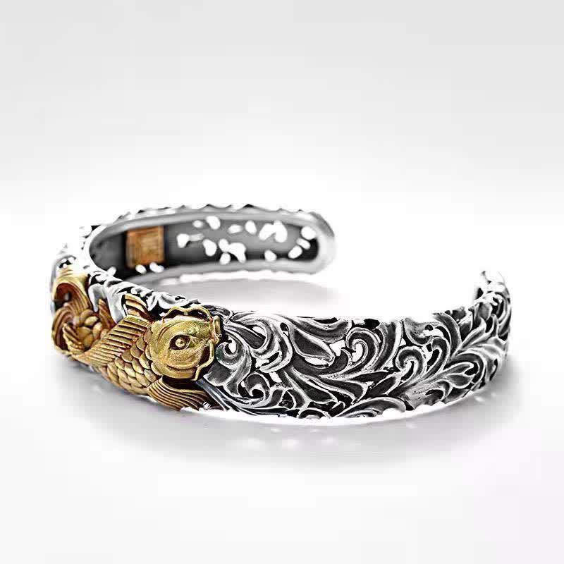 ATELIER-TIBET – Bracelet Jonc Ajustable en Cuivre Motif Poisson Koï