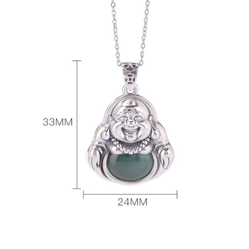 ATELIER-TIBET Collier Bouddha en Jade Cyan Naturel et Argent 999