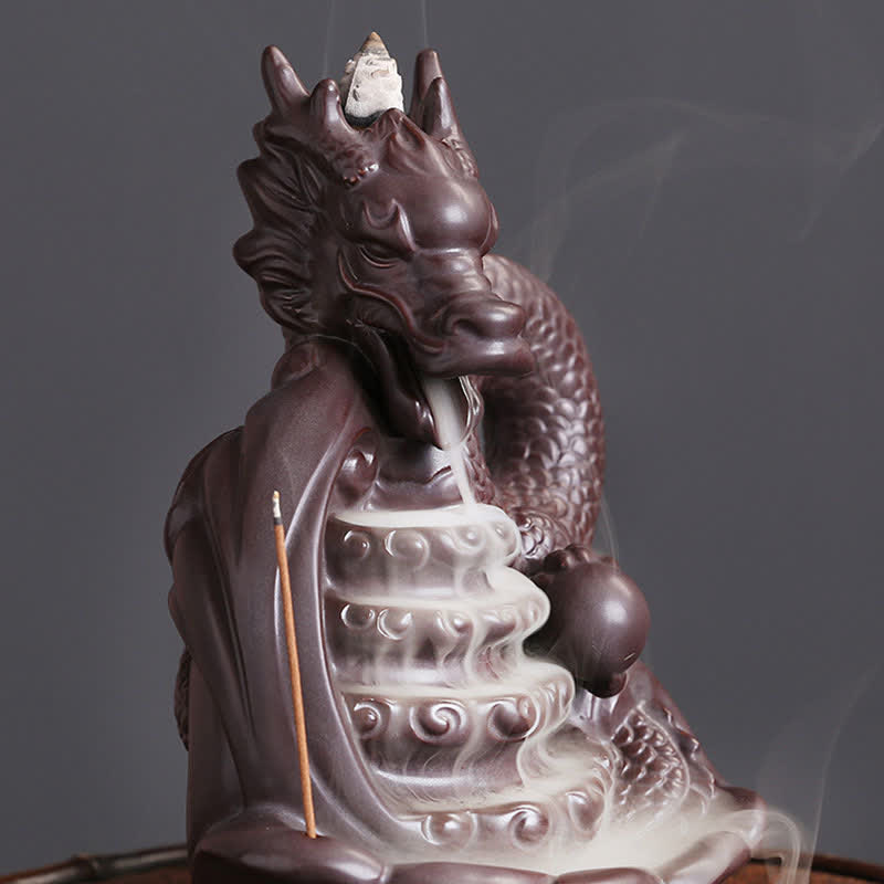 ATELIER-TIBET Brûleur d'encens en céramique à motif de dragon
