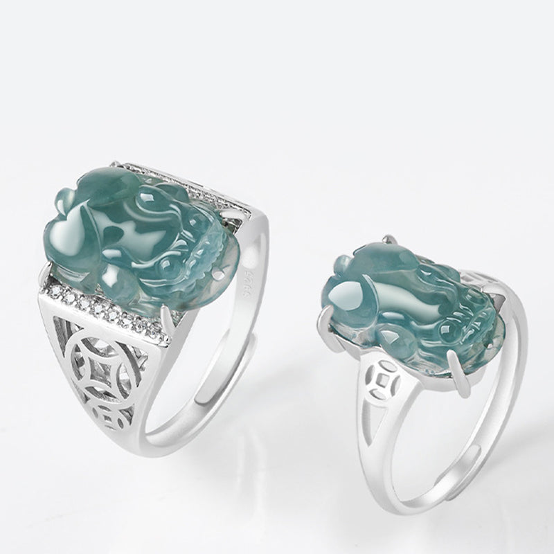 ATELIER-TIBET – Bague Pixiu en Jade Naturel & Argent Sterling 925 – Talisman Symbolique de Prospérité