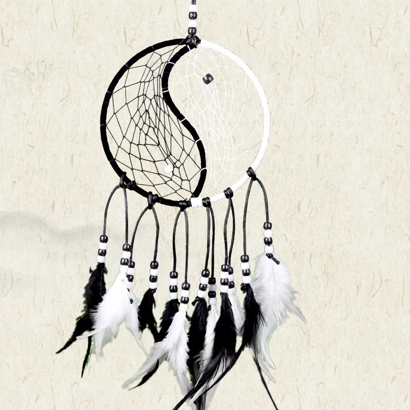 ATELIER-TIBET Attrape-rêves Yin Yang Filet circulaire avec plumes Décoration d'équilibre