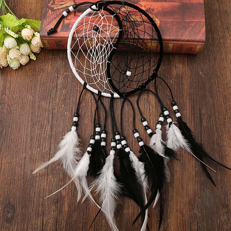 ATELIER-TIBET Attrape-rêves Yin Yang Filet circulaire avec plumes Décoration d'équilibre