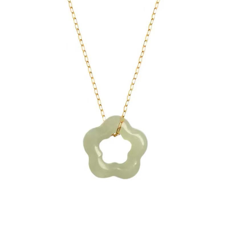 ATELIER-TIBET – Collier Floral en Jade Hetian ou Jade Cyan Naturel