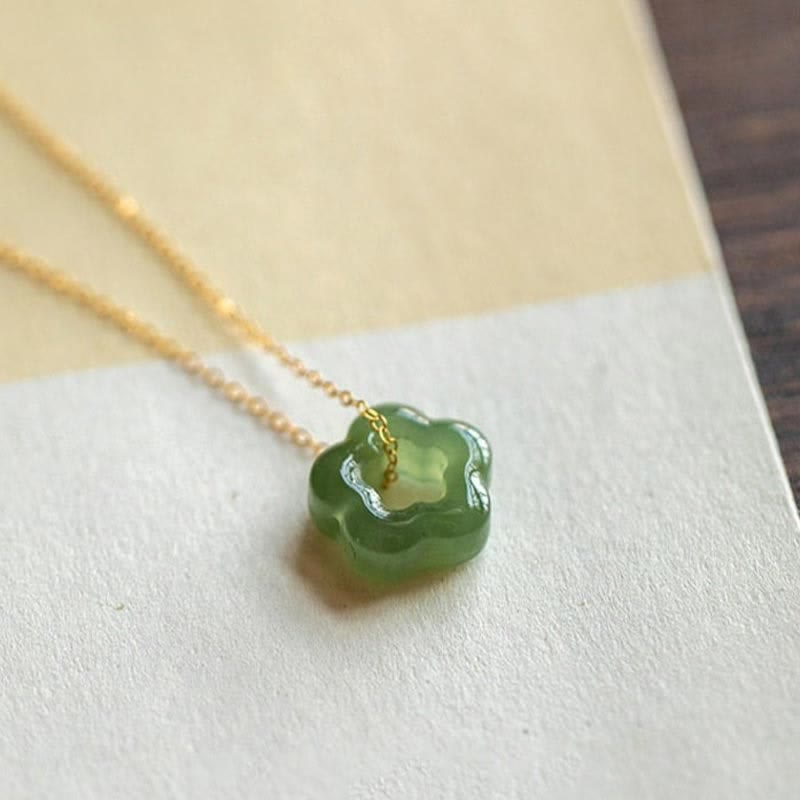 ATELIER-TIBET – Collier Floral en Jade Hetian ou Jade Cyan Naturel