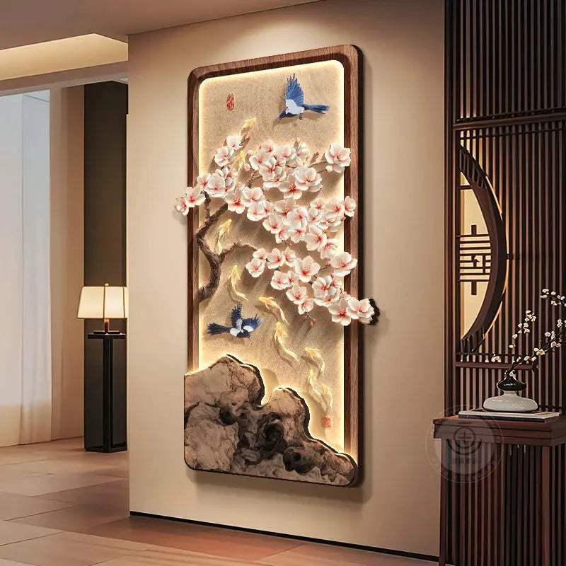 ATELIER-TIBET – Décoration Murale Japonaise Lumineuse Feng Shui aux Fleurs de Cerisier et Neuf Poissons