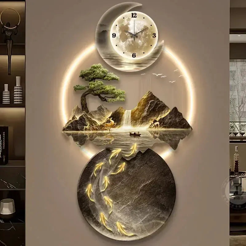 ATELIER-TIBET – Décoration Murale Japonaise Lumineuse Contemporaine avec Horloge