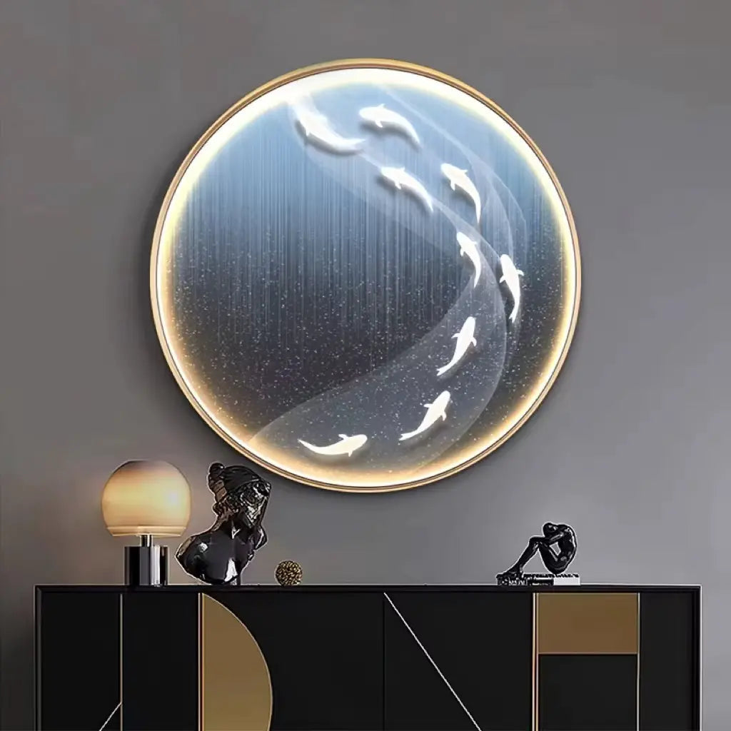 ATELIER-TIBET – Décoration Murale Japonaise Circulaire Lumineuse aux Poissons