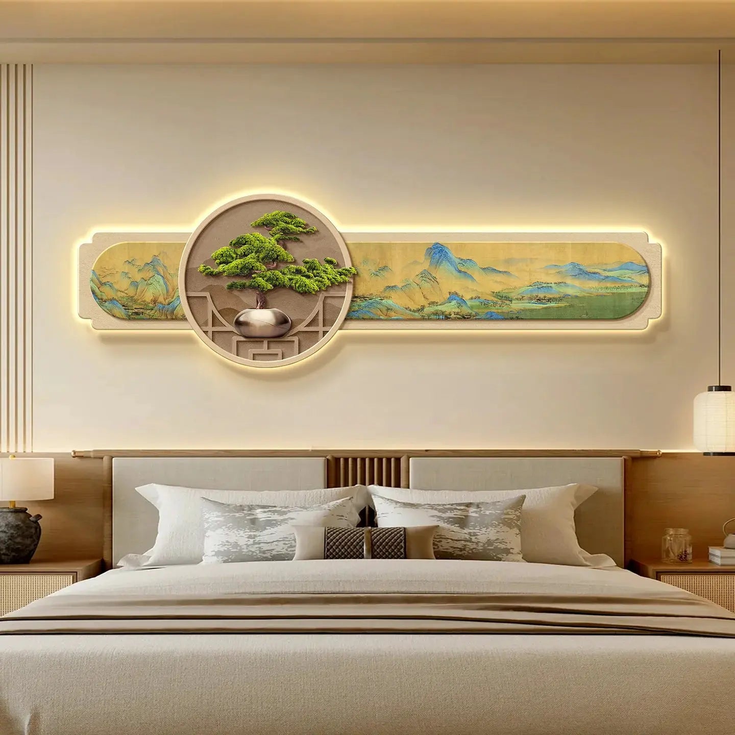 ATELIER-TIBET – Tableau Mural Japonais Lumineux Zen aux Motifs Floraux