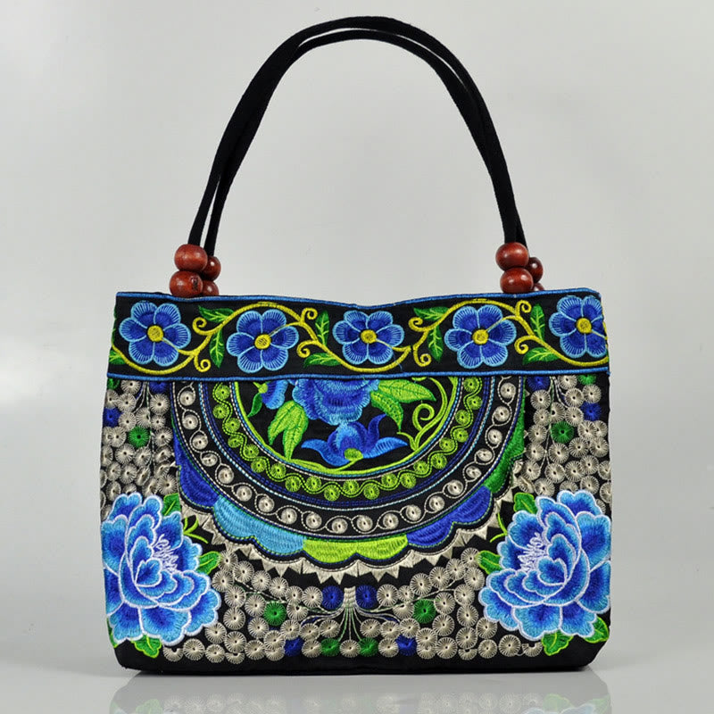 ATELIER-TIBET – Sac à Main en Toile de Coton Brodé Recto Verso – Symboles d’Abondance