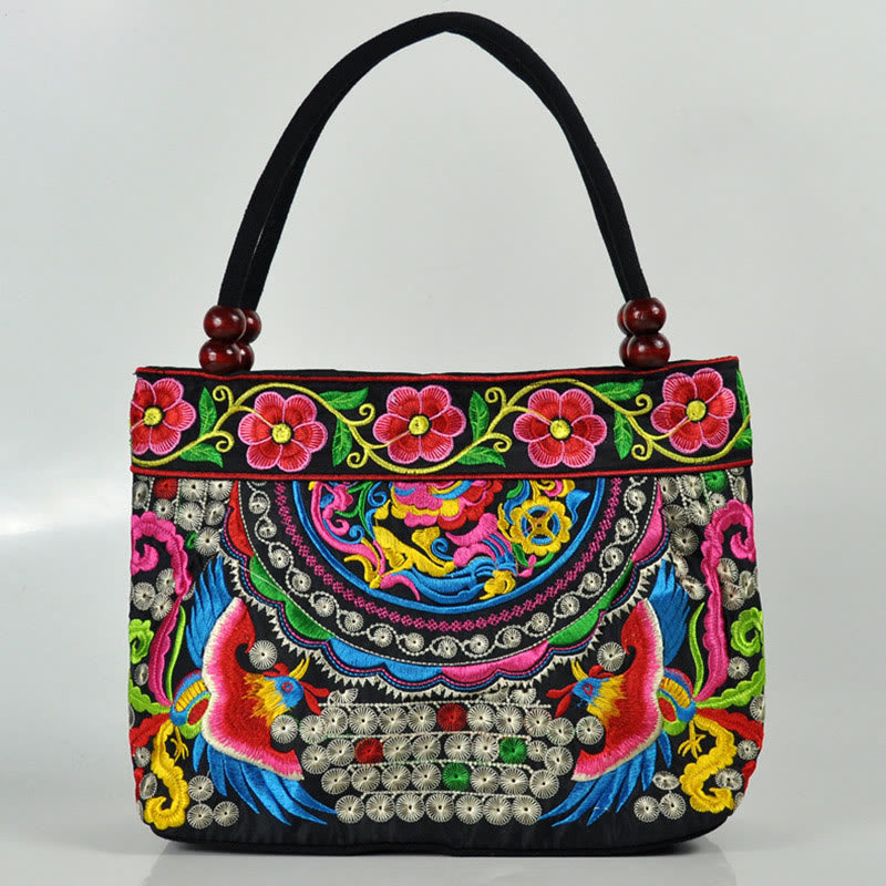 ATELIER-TIBET – Sac à Main en Toile de Coton Brodé Recto Verso – Symboles d’Abondance