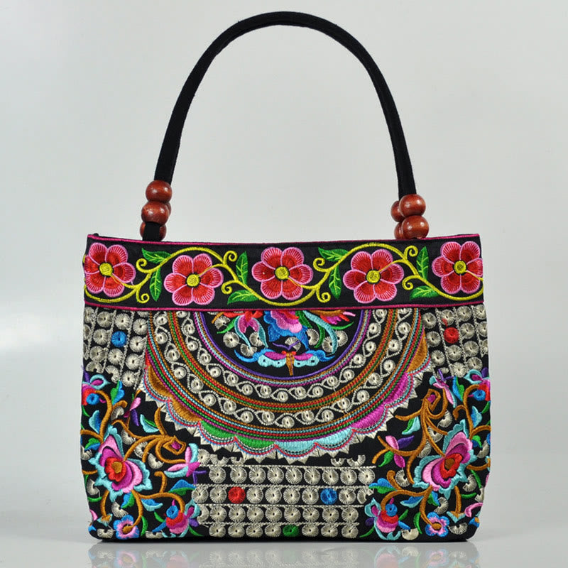 ATELIER-TIBET – Sac à Main en Toile de Coton Brodé Recto Verso – Symboles d’Abondance