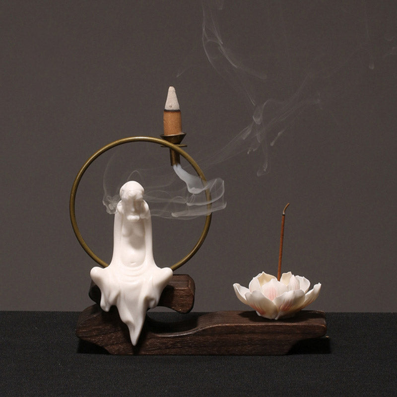 ATELIER-TIBET – Brûleur d’Encens de Méditation en Céramique Lotus à Reflux