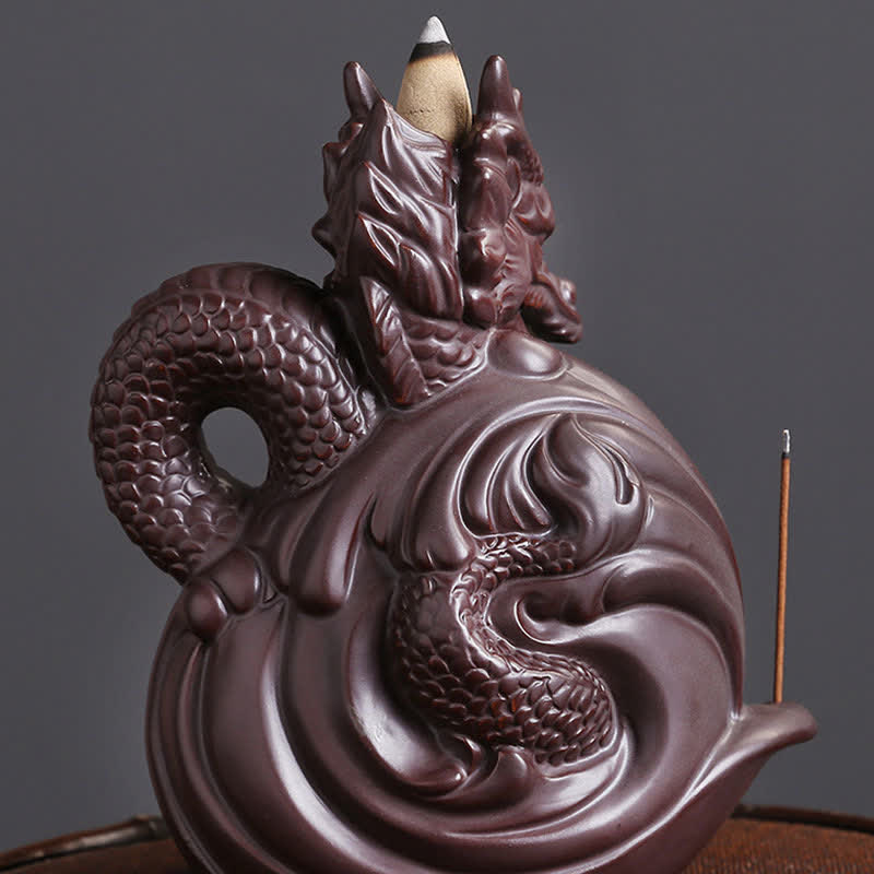 ATELIER-TIBET Brûleur d'encens en céramique à motif de dragon