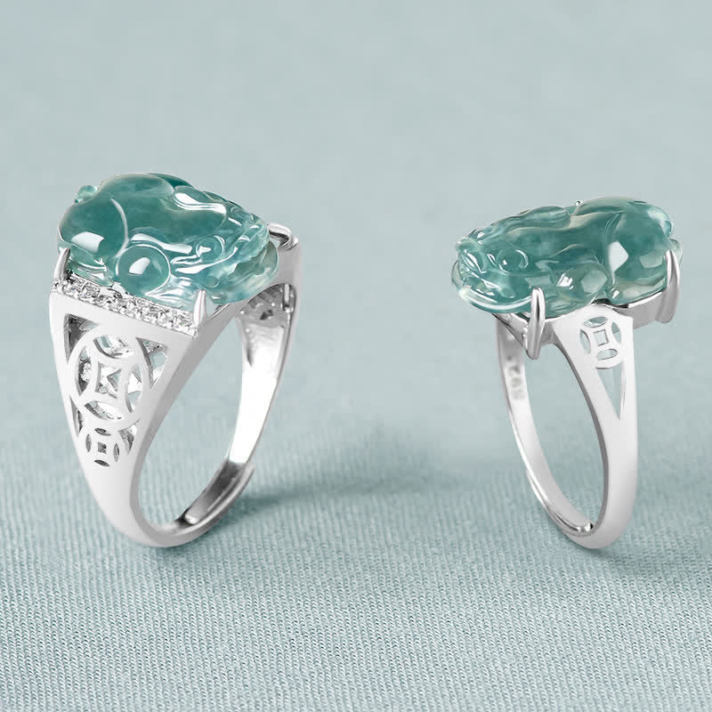 ATELIER-TIBET – Bague Pixiu en Jade Naturel & Argent Sterling 925 – Talisman Symbolique de Prospérité