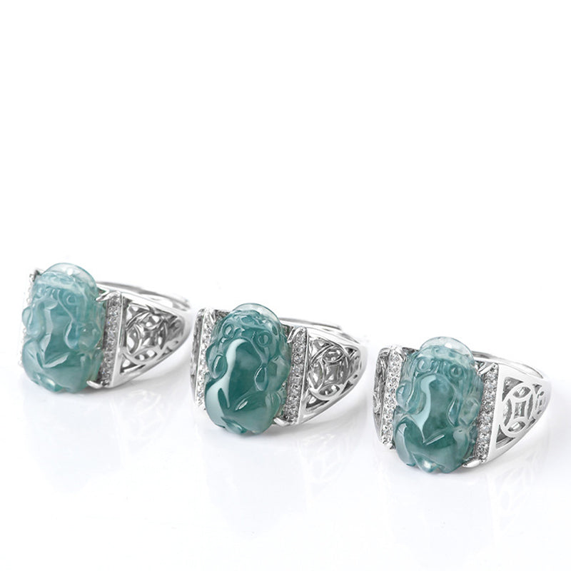 ATELIER-TIBET – Bague Pixiu en Jade Naturel & Argent Sterling 925 – Talisman Symbolique de Prospérité