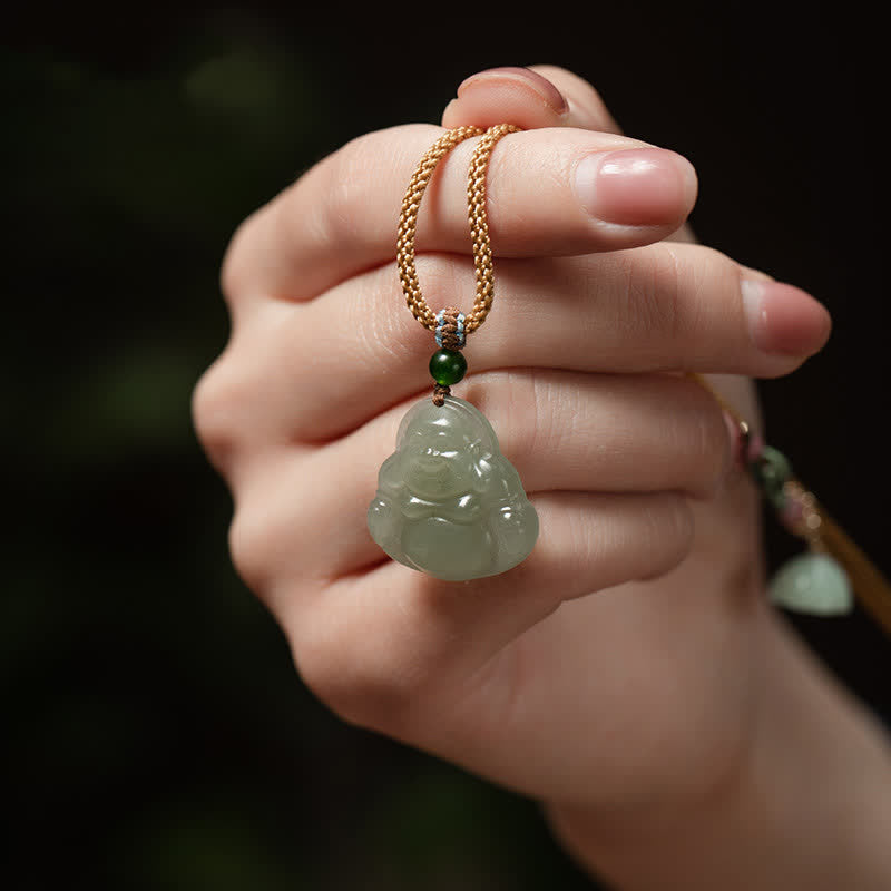 ATELIER-TIBET Collier Jade Lotus & Bouddha Rieur – 75 cm