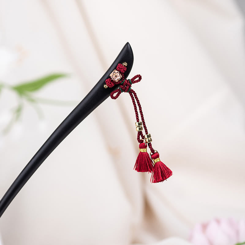 ATELIER-TIBET Pic à Cheveux Ébène & Pampille Rouge – 18 cm