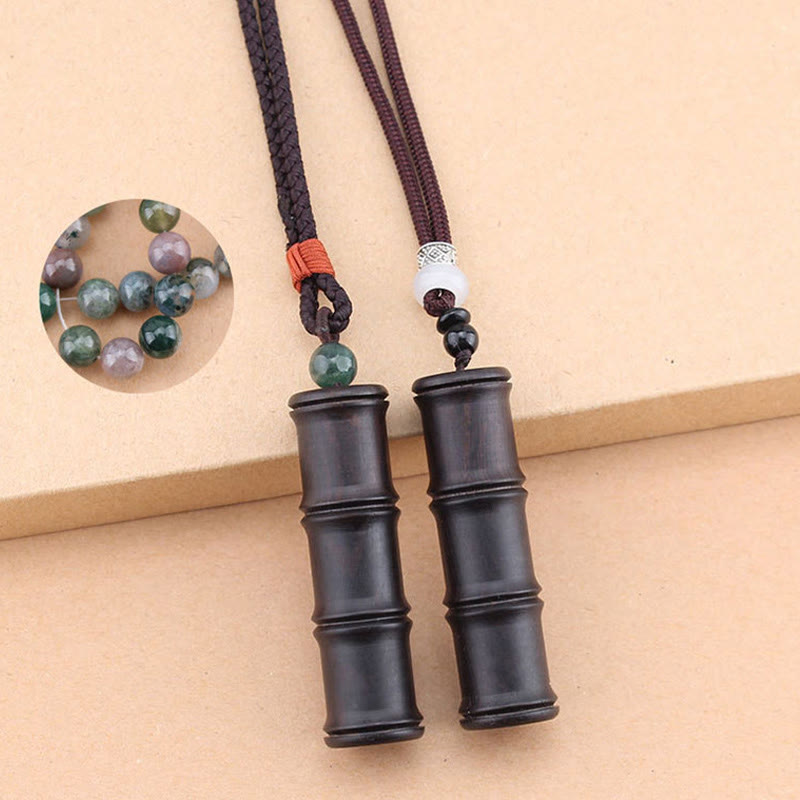ATELIER-TIBET – Collier Ghau Tibétain en Bois d’Ébène & Motif Bambou