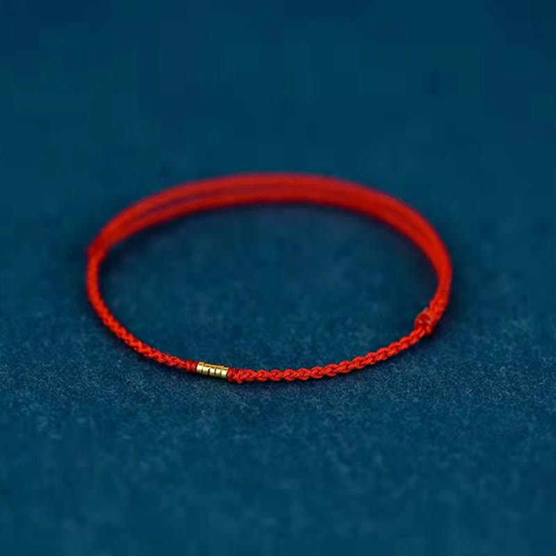 ATELIER-TIBET – Bracelet / Chevillère Fil Rouge & Perles Dorées en Argent Sterling 925