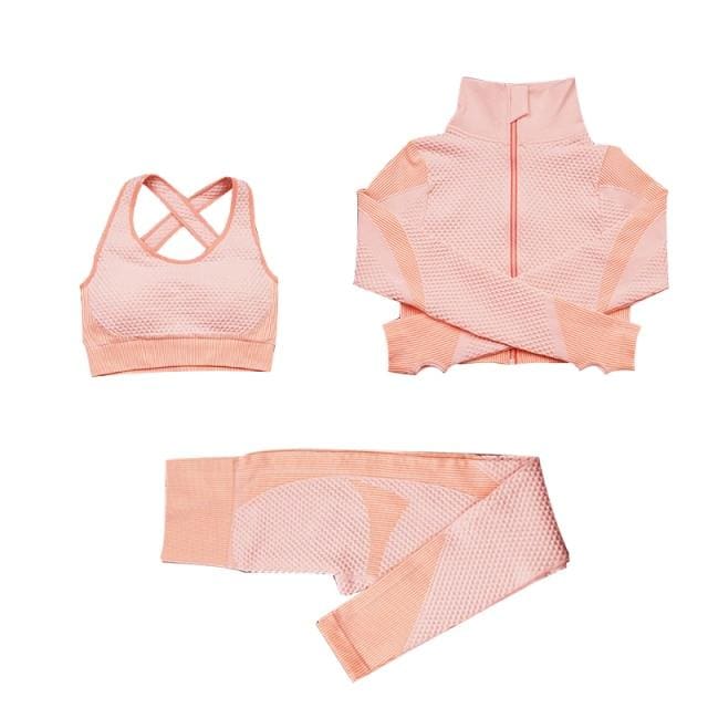 ATELIER-TIBET – Ensemble de Yoga Sans Coutures en Nylon (Soutien-Gorge, Veste & Legging)