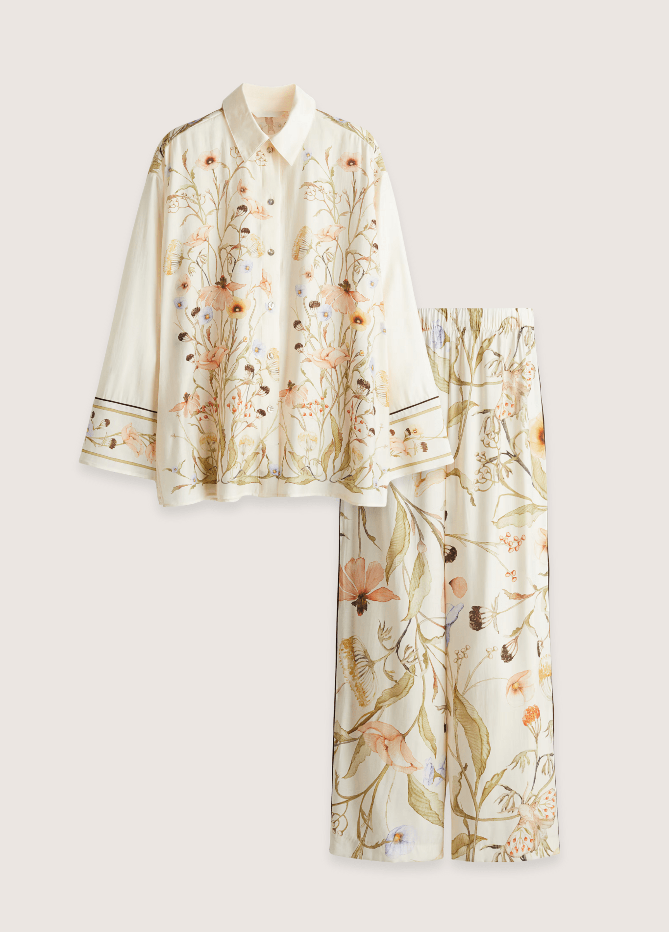 Ensemble kimono femme motif pivoine blanc – (veste + pantalon)