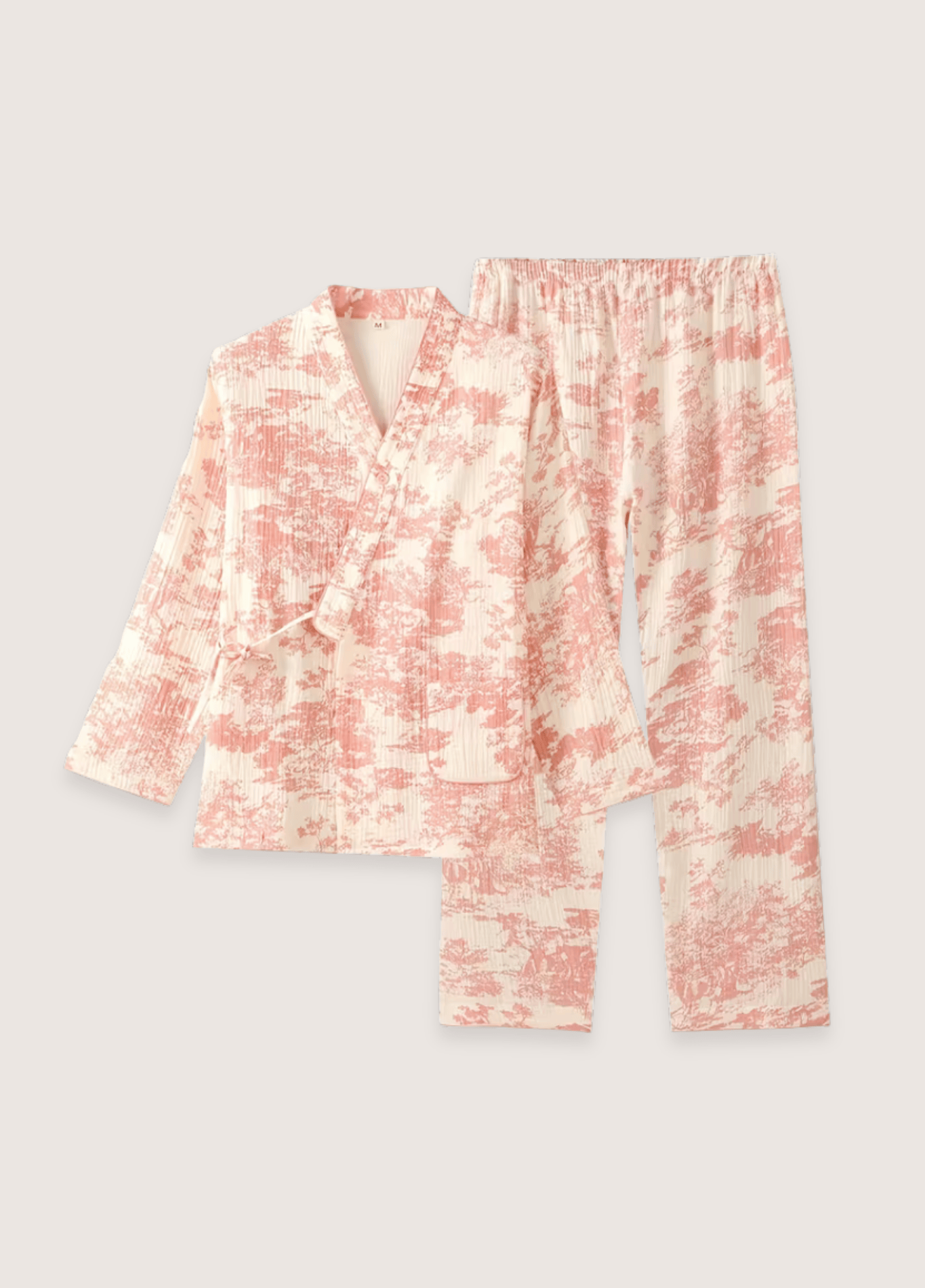Ensemble pyjama kimono femme coton motif cerisier rose – Pyjama Yoru