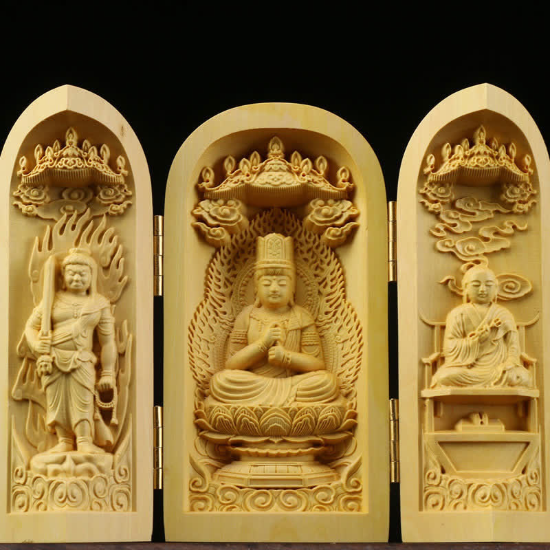 ATELIER-TIBET Autel Spirituel Sculpté en Bois de Buis pour Méditation et Prière