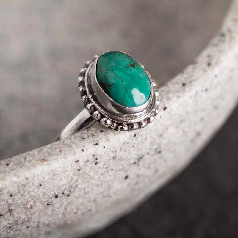 ATELIER-TIBET – Bague Sagesse en Turquoise Naturelle & Argent Sterling 925 – Ajustable Unisexe